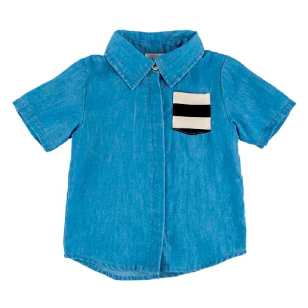 Miki Miette Boys Like New Nordstrom Denim Button Down Shirt Striped Pocket 6